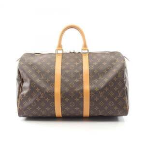 LOUIS VUITTON Authentic Brown Monogram Leather Keepall 45 Boston Bag